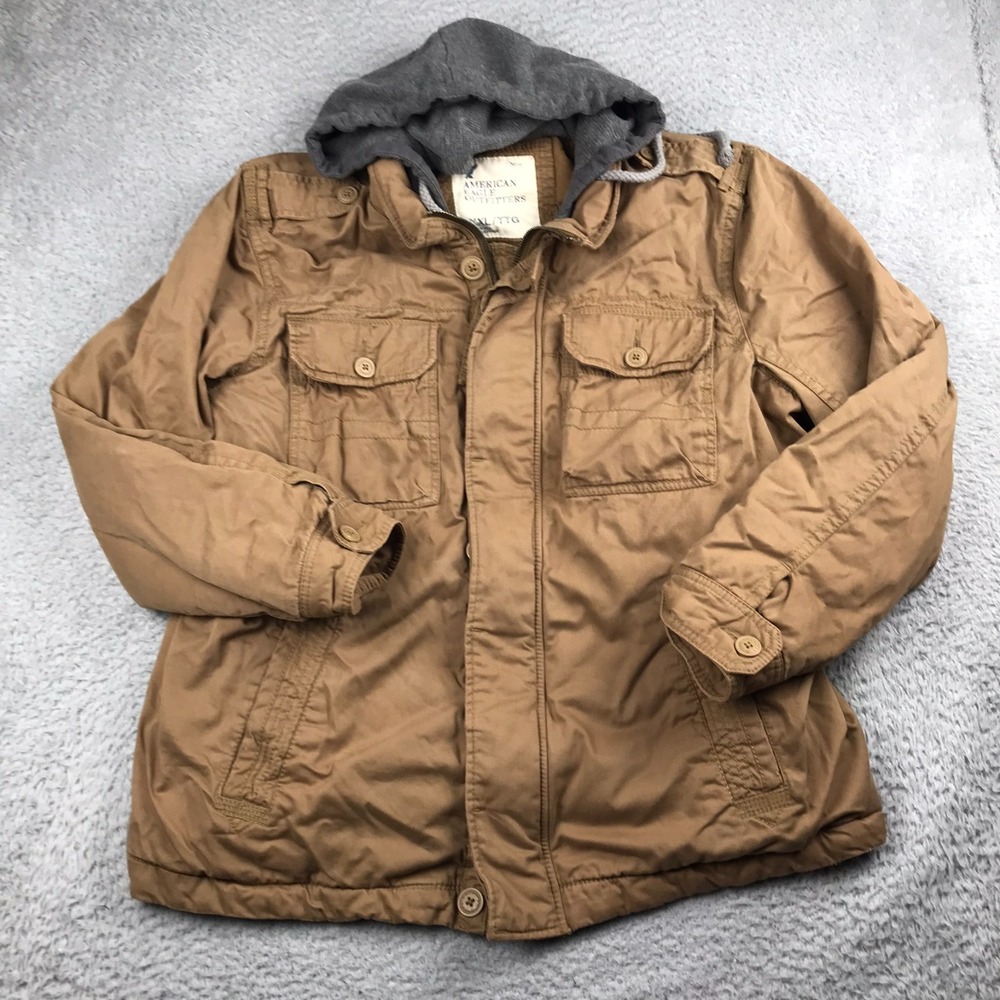 Vintage American Eagle Utility Field Jacket Mens 2XL Hooded Military Coat Y2K
